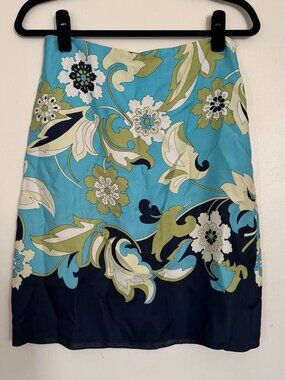 Vintage 100% Silk 70s-Inspired Floral Print Ann Taylor Skirt.
